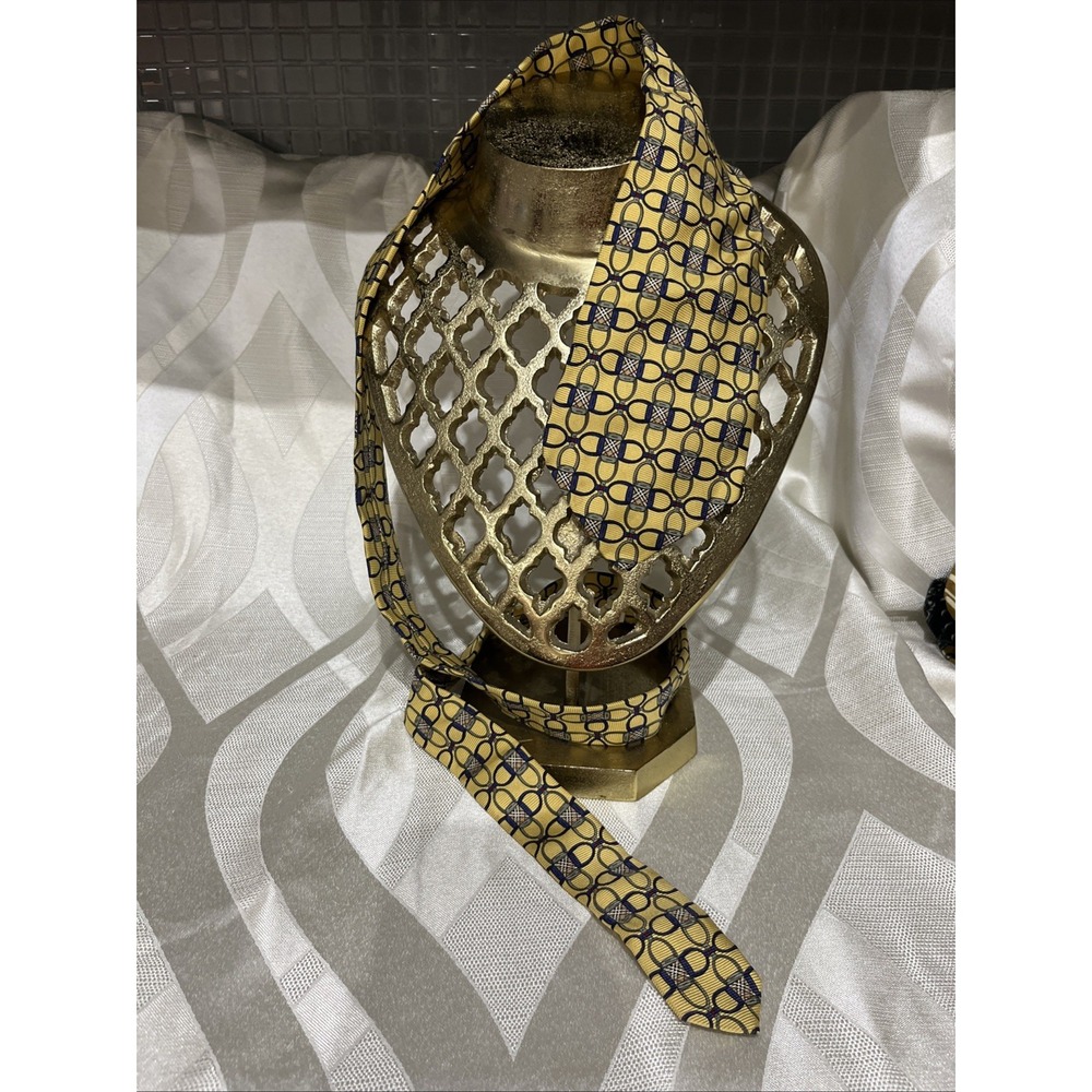 Burberry Vintage Neutral Kensington Check Plaid Equestrian Silk Long Wide Tie